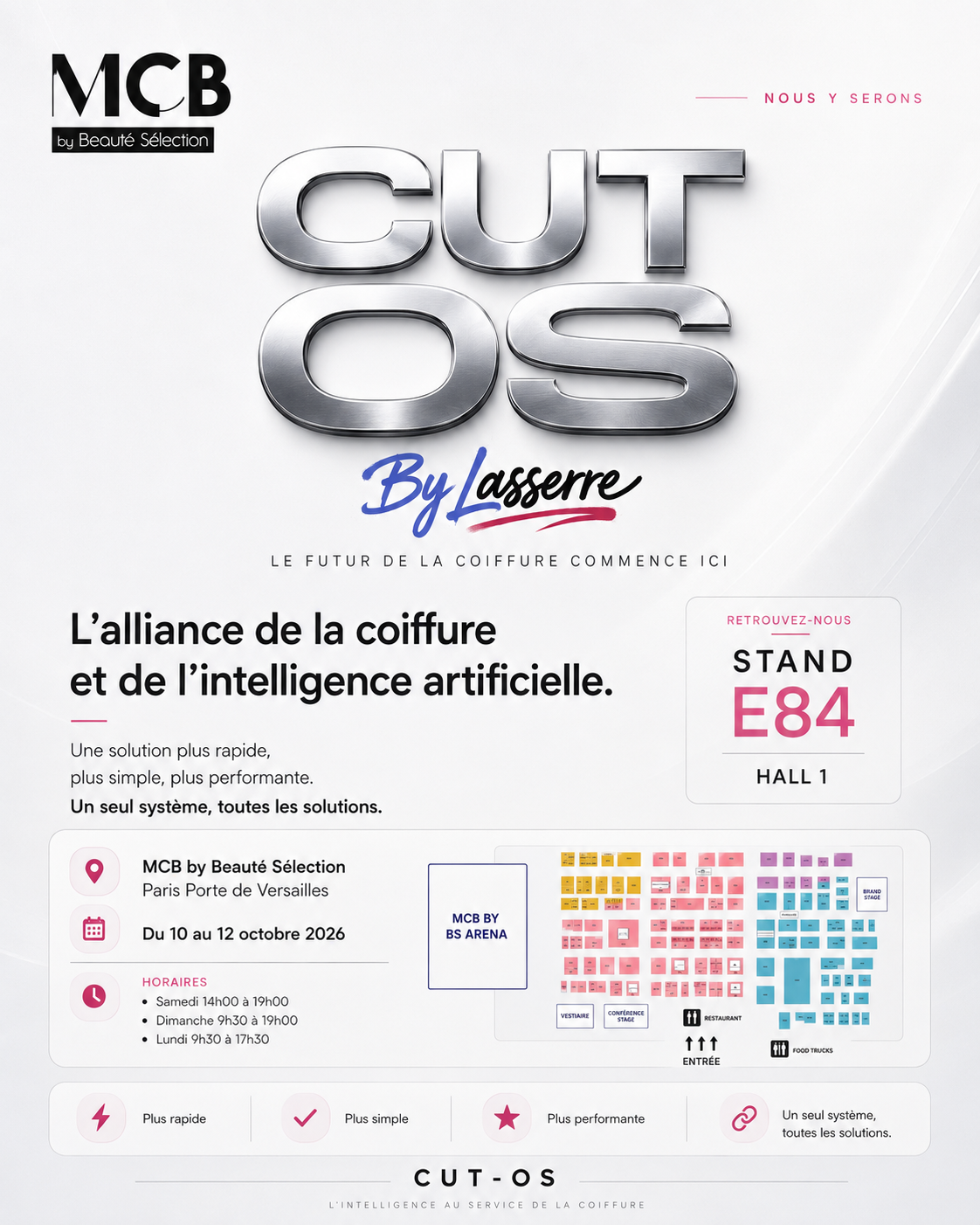 Annonce officielle CUT-OS au salon MCB by Beauté Sélection, Paris Porte de Versailles, hall 1, stand E84, du 10 au 12 octobre 2026